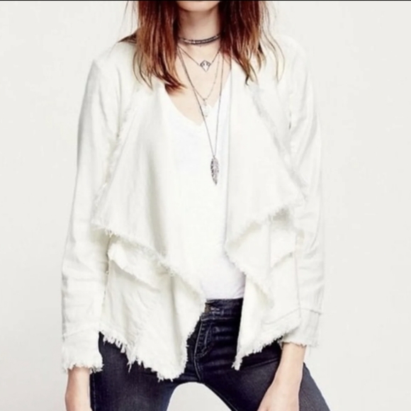 Free People linen frayed edge blazer size x-small - Picture 1 of 7